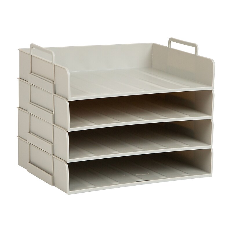 Mind Reader Plastic Side Loading Stackable Letter Tray, Letter Size, Beige, 4 Pieces (DANSTACK4-BEI) image 1