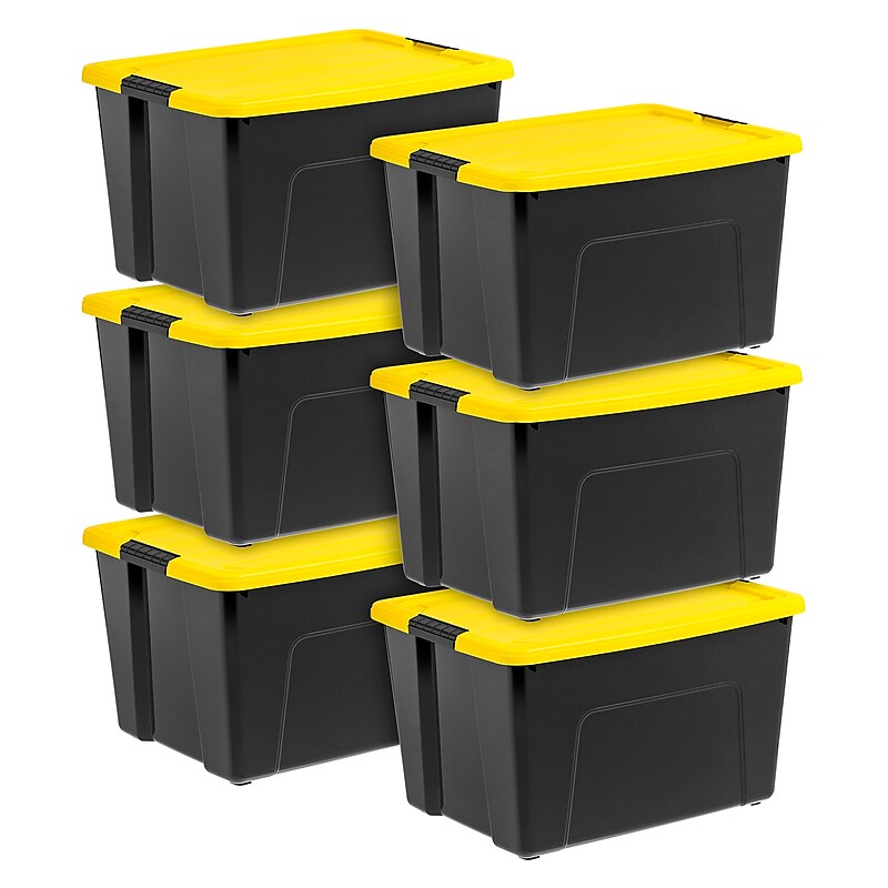 Iris 60 Quart Storage Container with Lid, Plastic, Yellow, 6/Pack (500277) image 1