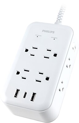 Philips 8-Outlet 3-USB Port Surge Protector, 6′, 3120 Joules, White (SPP3245W/37) Simolary simolary.com 6