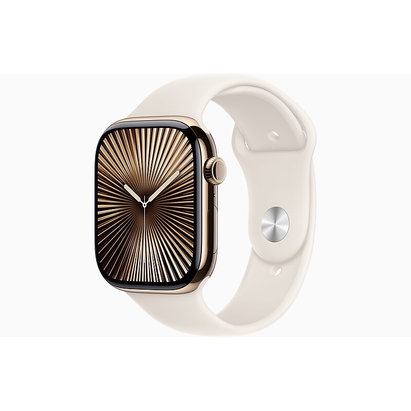 Apple Watch Series 10, GPS + Cellular, 46mm, Gold Titanium Case, Starlight Sport Band (MWYY3LW/A) image 1