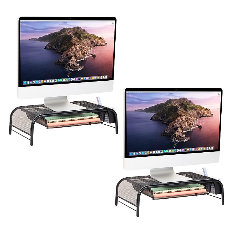 Mind Reader Monitor Stand, Holds Up to 33 lbs., Black, 2/Pack (2MESHMON-BLK) image 1