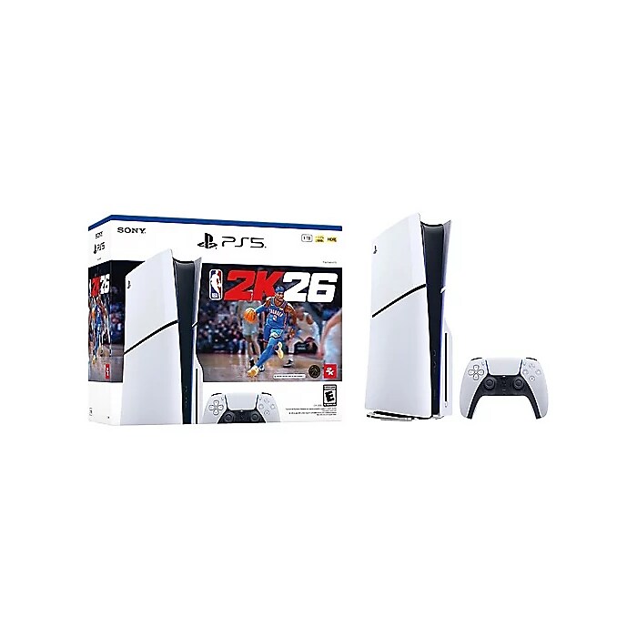 PlayStation 5 Slim Gaming Console, NBA 2K26 Bundle, 1TB SSD, White