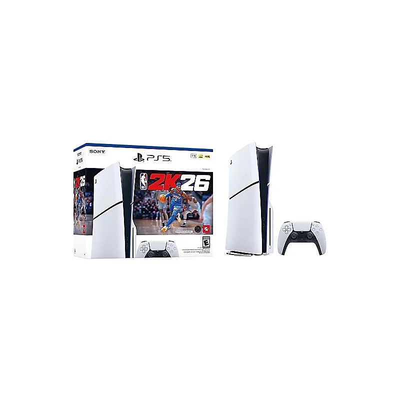 PlayStation 5 Slim Gaming Console, NBA 2K26 Bundle, 1TB SSD, White (1000049657) image 1