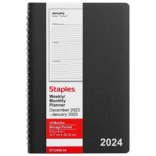 2024 Staples 5" x 8" Weekly & Monthly Planner, Each (ST1294624) Staples