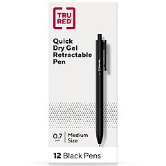TRU RED™ Retractable Quick Dry Gel Pens, Fine Point, 0.5mm, Black