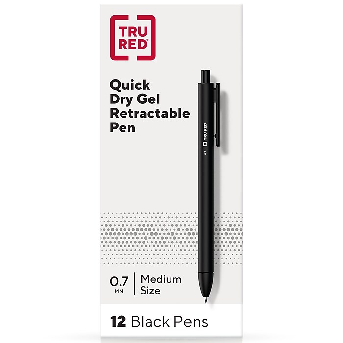 TRU RED Retractable Quick Dry Gel Pens, Medium Point, 0.7mm, Black