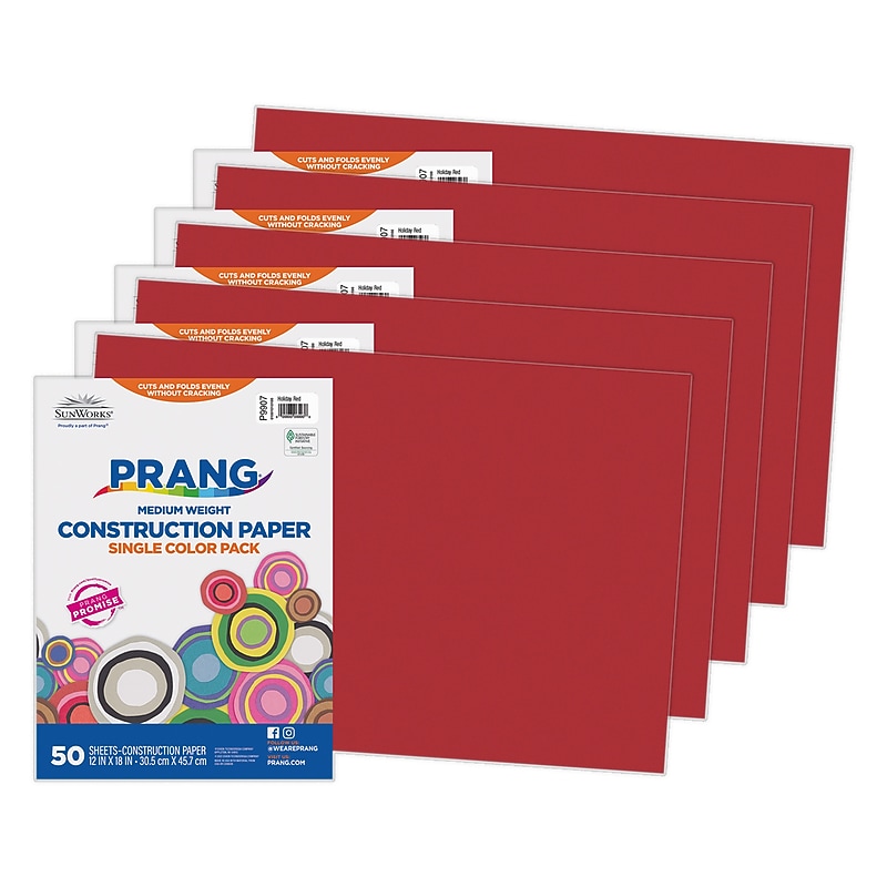 Prang 12" x 18" Construction Paper, Holiday Red, 50 Sheets/Pack, 5 Packs/Bundle (PAC9907-5) image 1
