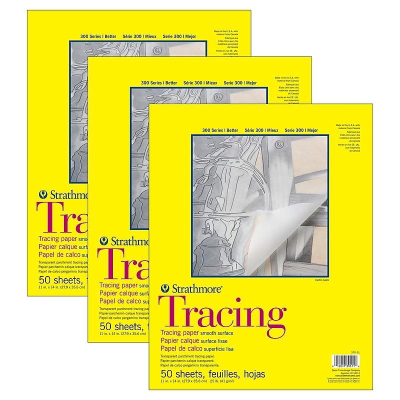 Strathmore 300 Series 11" x 14" Tape Bound Tracing Sketch Pad, 50 Sheets/Pad, 3/Bundle (STTP370111-3) image 1