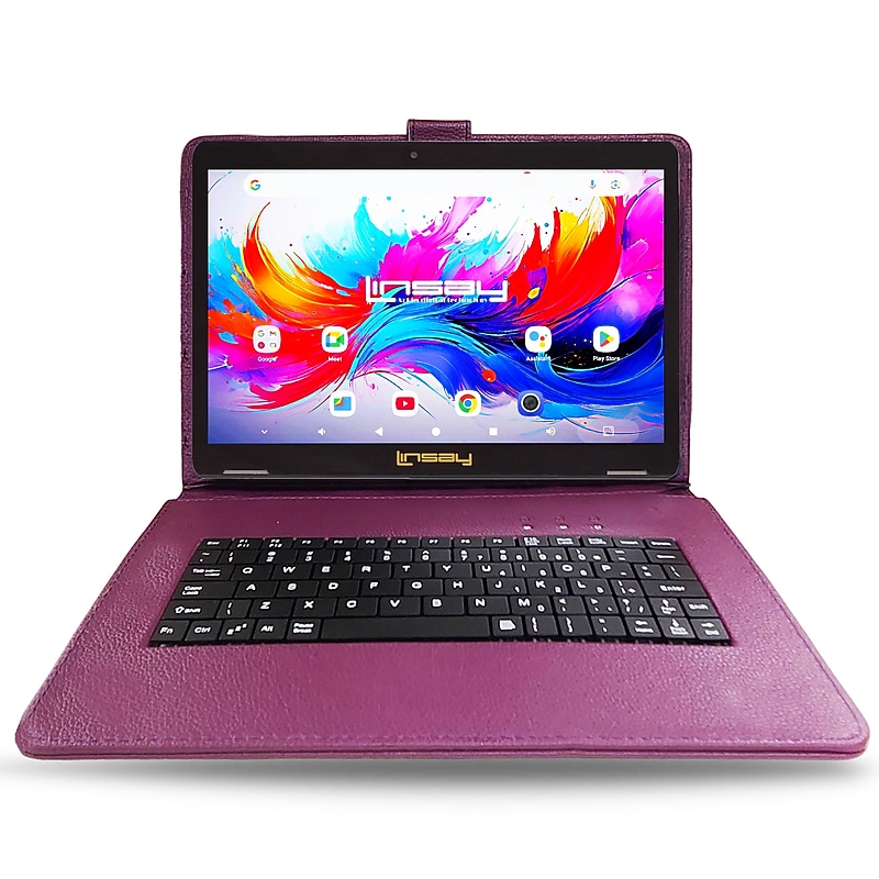 LINSAY F10 Series 10.1" Tablet, Wi-Fi, Octa Core, 256GB eMMC, Android 15, Purple Keyboard Case (F10IPGKEYPURPLUS) image 1