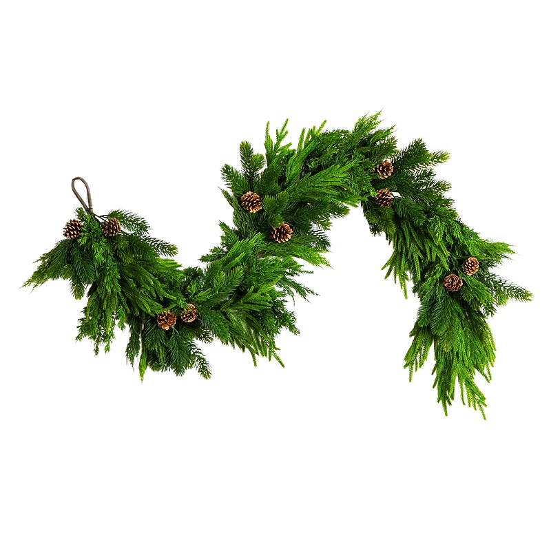 Nearly Natural Artificial Mixed Pine and Norfolk Garland, 6' (W1399) image 1
