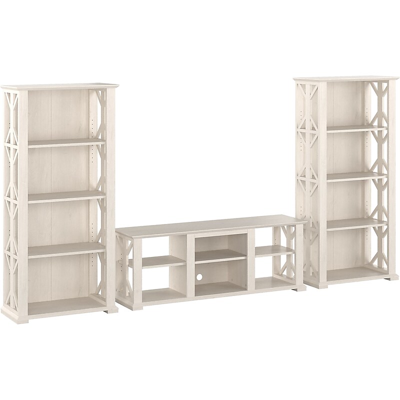 Bush Furniture Homestead TV Stand with 4-Shelf Bookcases, Screens up to 70", Linen White Oak (HOT012LW) image 1