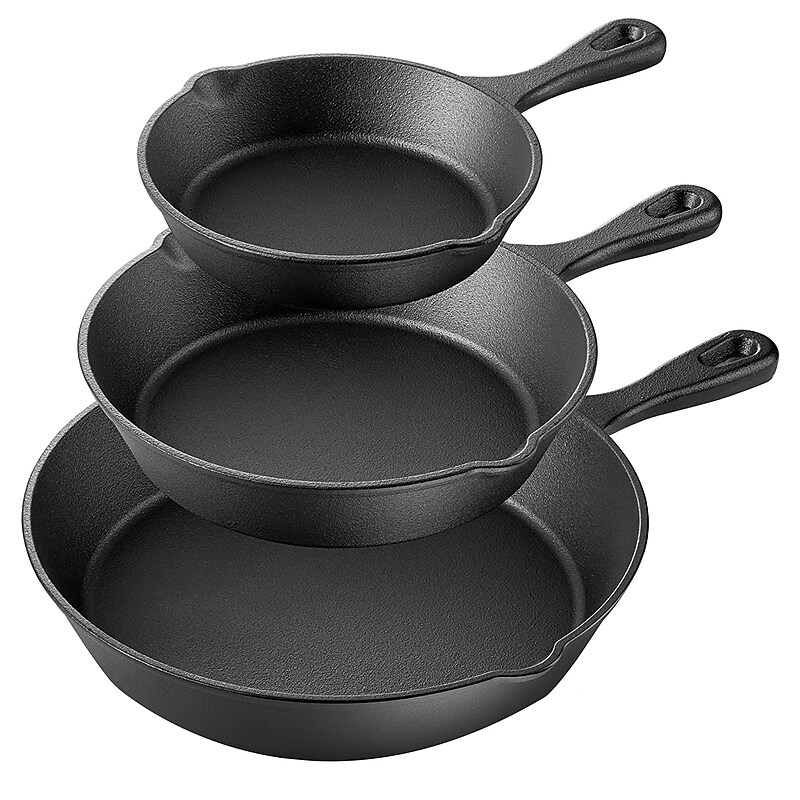 MegaChef Cast Iron Skillet Set, Black, 3 Piece Set (937114401M) image 1
