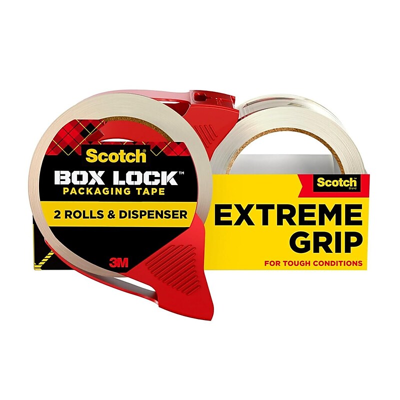 Scotch Box Lock Packing Tape with Dispenser, 1.88" x 54.6 yds., Clear, 2/Pack (3950-21RD-6WC) image 1
