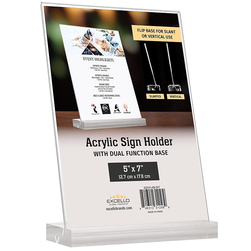 Global Printed Products Sign Holder, 5" x 7", Vertical, Table Top, Clear Acrylic (SGNH-AB-5X7) image 1
