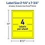 Avery Rectangle Laser/Inkjet Multipurpose Labels, 2.25" x 7.75", Neon Yellow (40/Pack)~#|#~1CE53907-525F-40F2-BFFABCE8096F4282_sc7