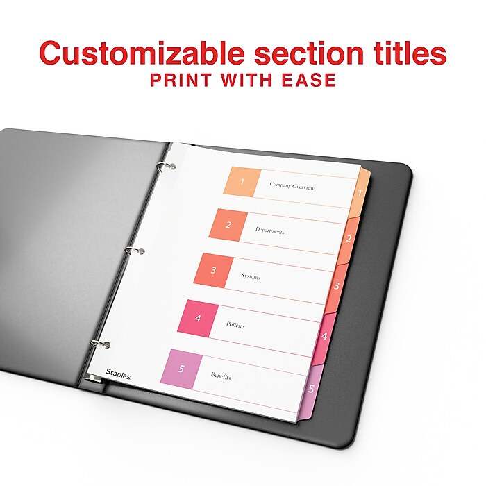 Staples Customizable Table of Contents Numeric Dividers, 5-Tabs, 6