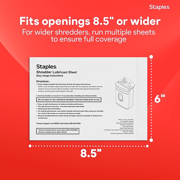 Staples Shredder Lubricant Sheets, 8.5" x 6", 24/Pack (36395) | Staples