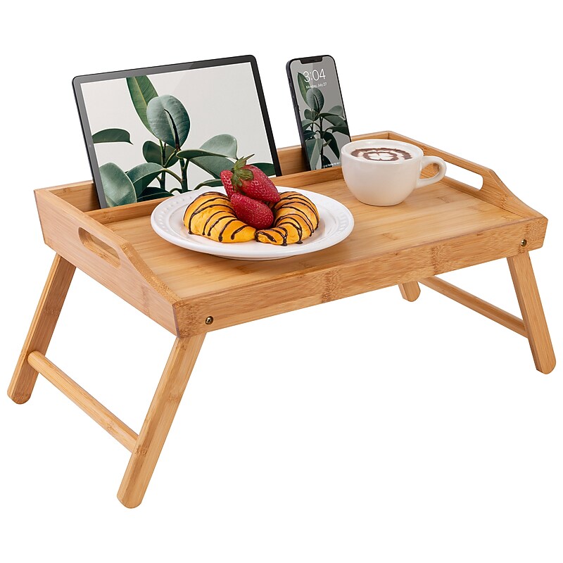 Rossie Home Media 19.7" x 11.8" x 2.6" Bed Tray, Natural Bamboo (78007) image 1