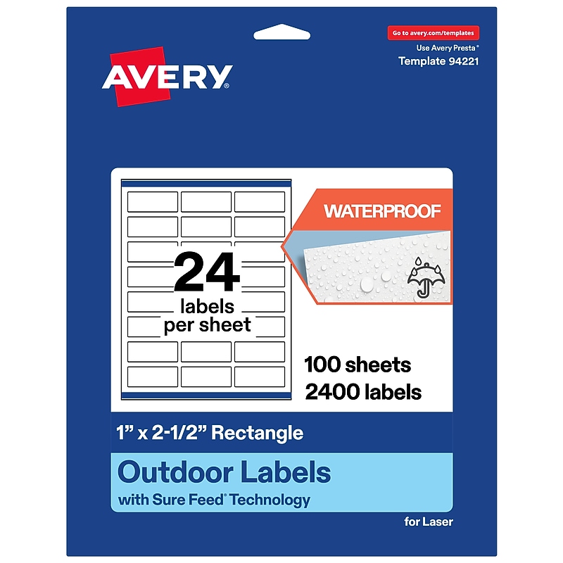 Avery Rectangle Laser Multipurpose Labels, 1" x 2.5", White, 2400/Box (19479399251) image 1