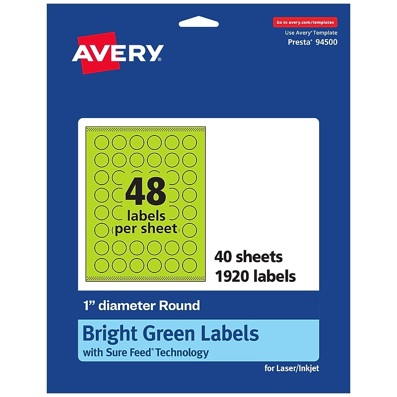 Avery Laser/Inkjet Multipurpose Circle Labels, 1" Dia., Bright Green, 1920/Pack (94500) image 1