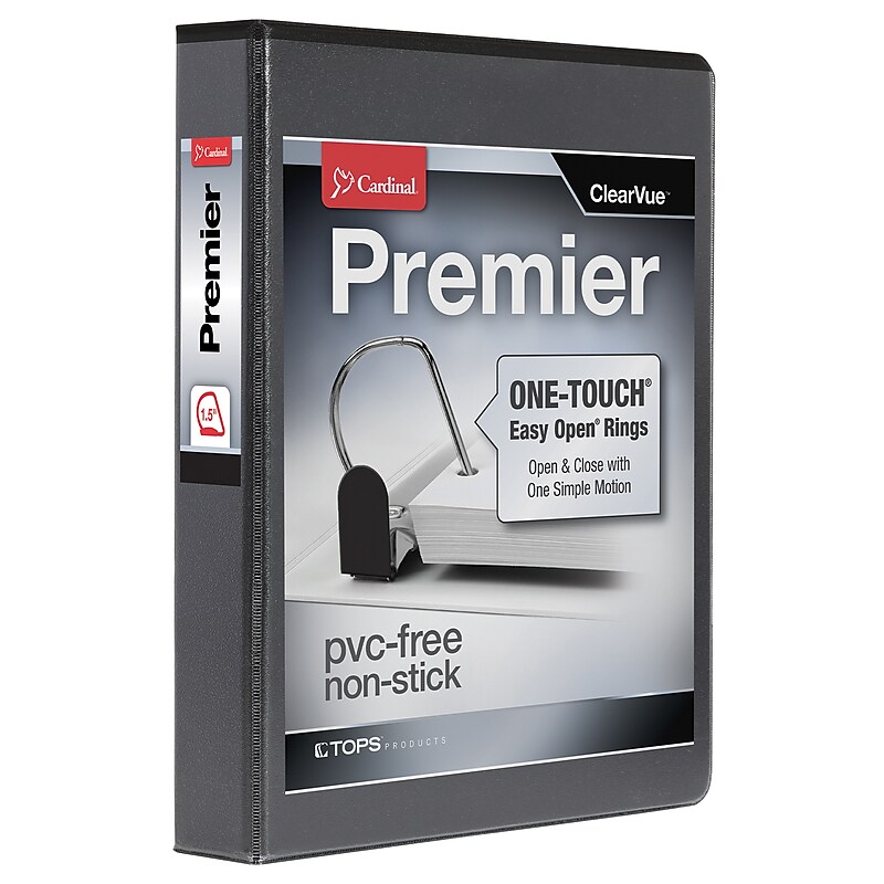 Cardinal Premier Easy Open Heavy Duty 1 1/2" 3-Ring View Binders, D-Ring, Black (10311) image 1