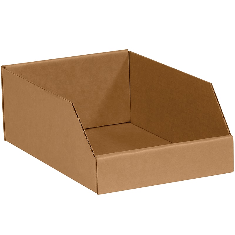 Partners Brand Medium Folding Corrugated Storage Bin, 4.5" x 8"x 12", Brown, 50/Bundle (BINMT812K) image 1