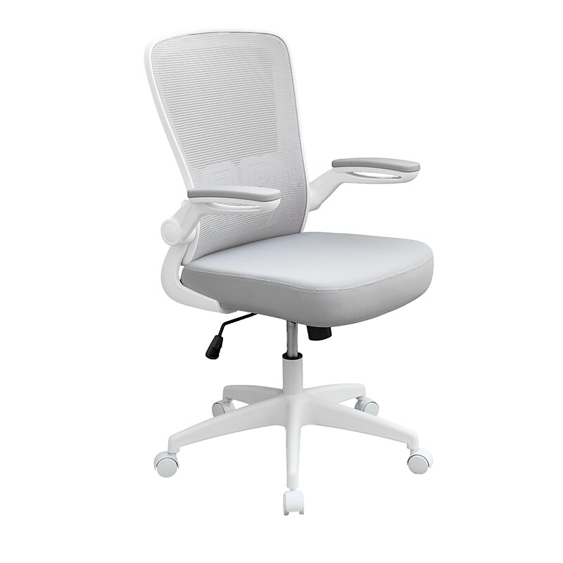 Boss Flip Arm Ergonomic Mesh/Fabric Swivel Task Chair, Gray/White (B6366WT-GY) image 1