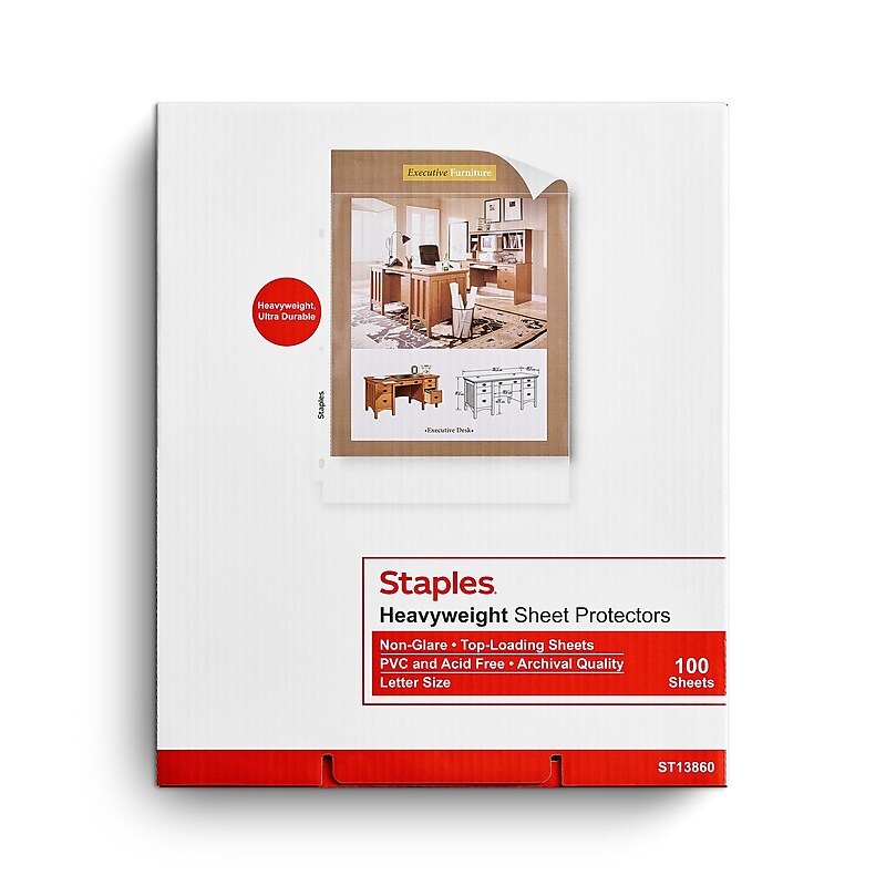 Staples Heavyweight Sheet Protector, 8.5" x 11", Non-Glare, 100/Box (13860-CC) image 1