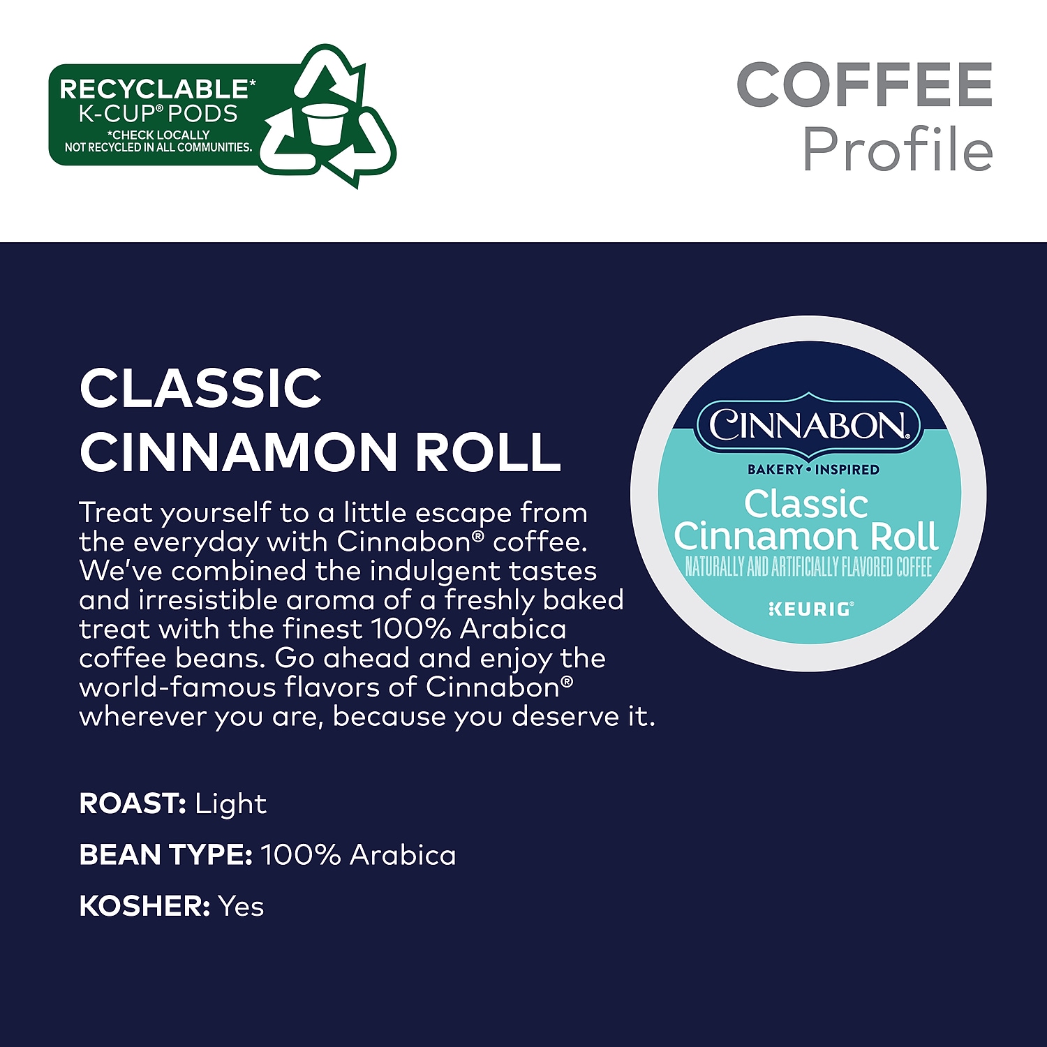 Cinnabon Cinnamon Coffee K-Cup Pods Light Roast 24411270 - Bild 5 von 5