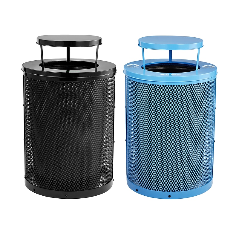 Alpine Industries 4460 Steel Mesh Trash & Recycling Bin Combo with Rain Bonnet Lid, 36 Gallon, Black/Blue (ALP4460-01-F) image 1