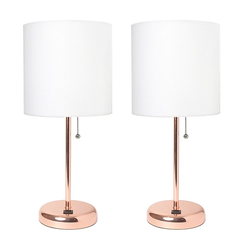 Creekwood Home Oslo Duo 19.5" LED Table Lamp with USB Port, Rose Gold/White Shade, 2/Set (CWT-2013-RG-2PK) image 1
