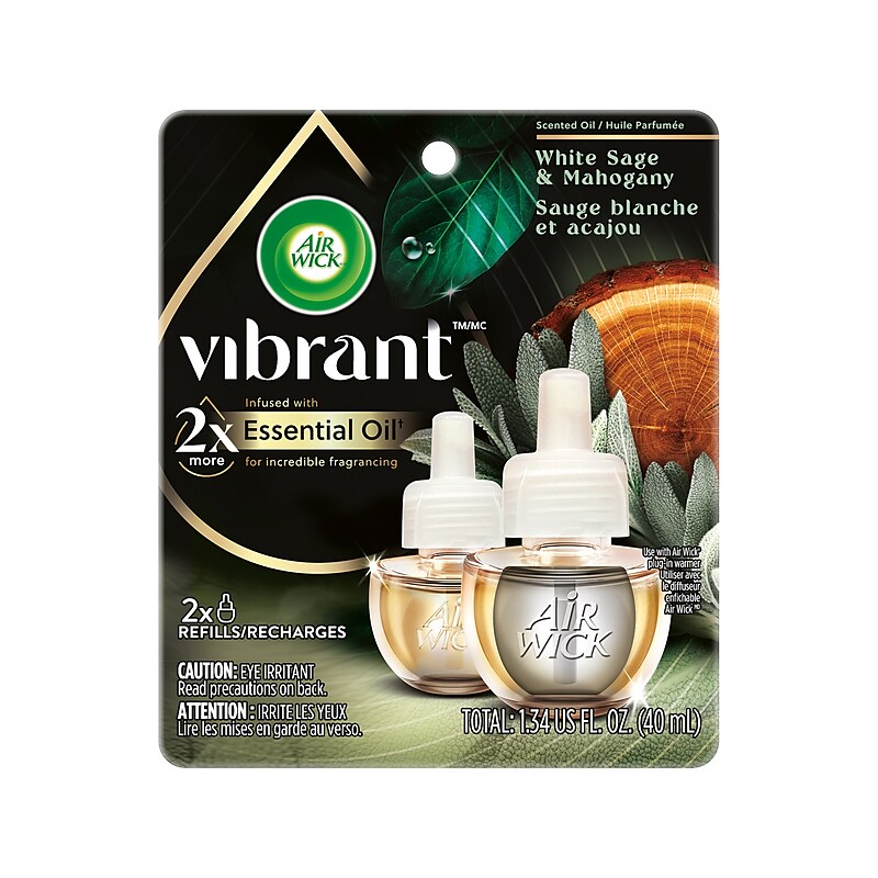 Air Wick Vibrant Scented Oil Warmer Refill, White Sage & Mahogany, 0.67 Fl. Oz., 2/Pack (62338-03137) image 1