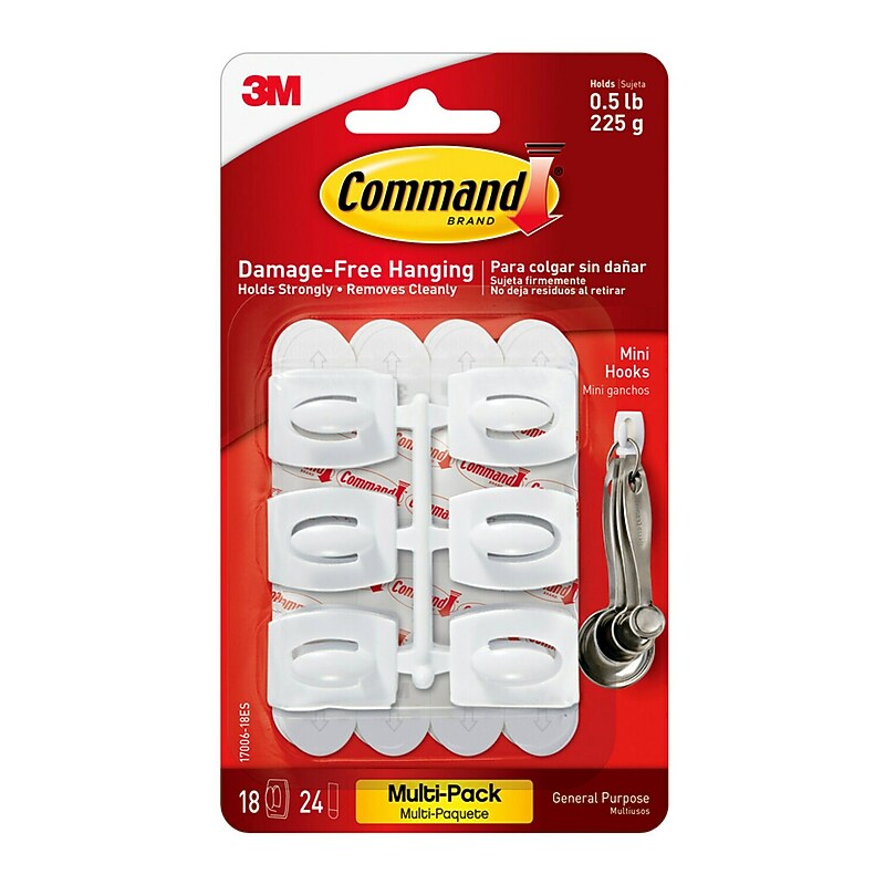 Command Mini Hooks, 0.5 lb., White, 18/Pack (17006-18ES) image 1