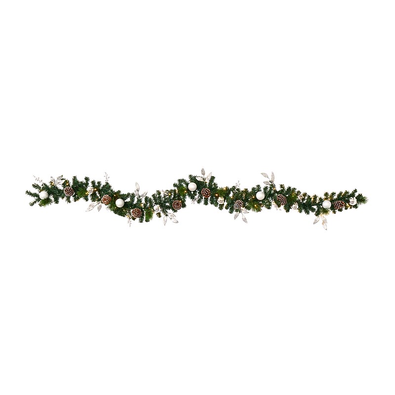 Nearly Natural Ornament and Pinecone Artificial Christmas Garland, 9' (W1106) image 1