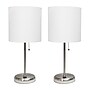 Creekwood Home Oslo Duo 19.5" LED Table Lamp with USB Port, Brushed Steel/White Shade, 2/Set (CWT-2012-WH-2PK)~#|#~1D857C38-FC2C-491A-BBA4A2919AC1BA46_sc7