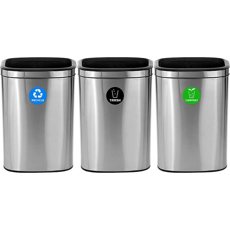 Alpine Industries Commercial Indoor Three-Stream Recycling Station, 10.5 Gallon, Stainless Steel (ALP470-40L-R-T-CO) image 1