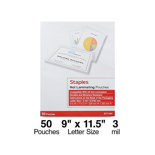 Staples Thermal Pouches, Letter, 50/Pack (17467) Staples