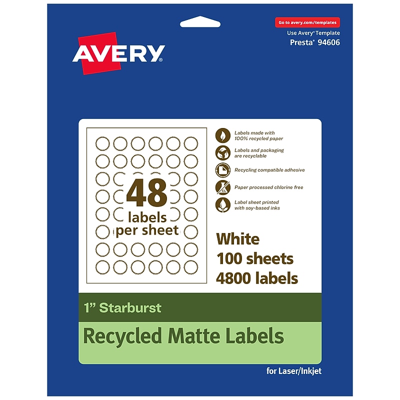 Avery EcoFriendly Burst Multipurpose Labels, 1", White, 4800/Box (94606) image 1