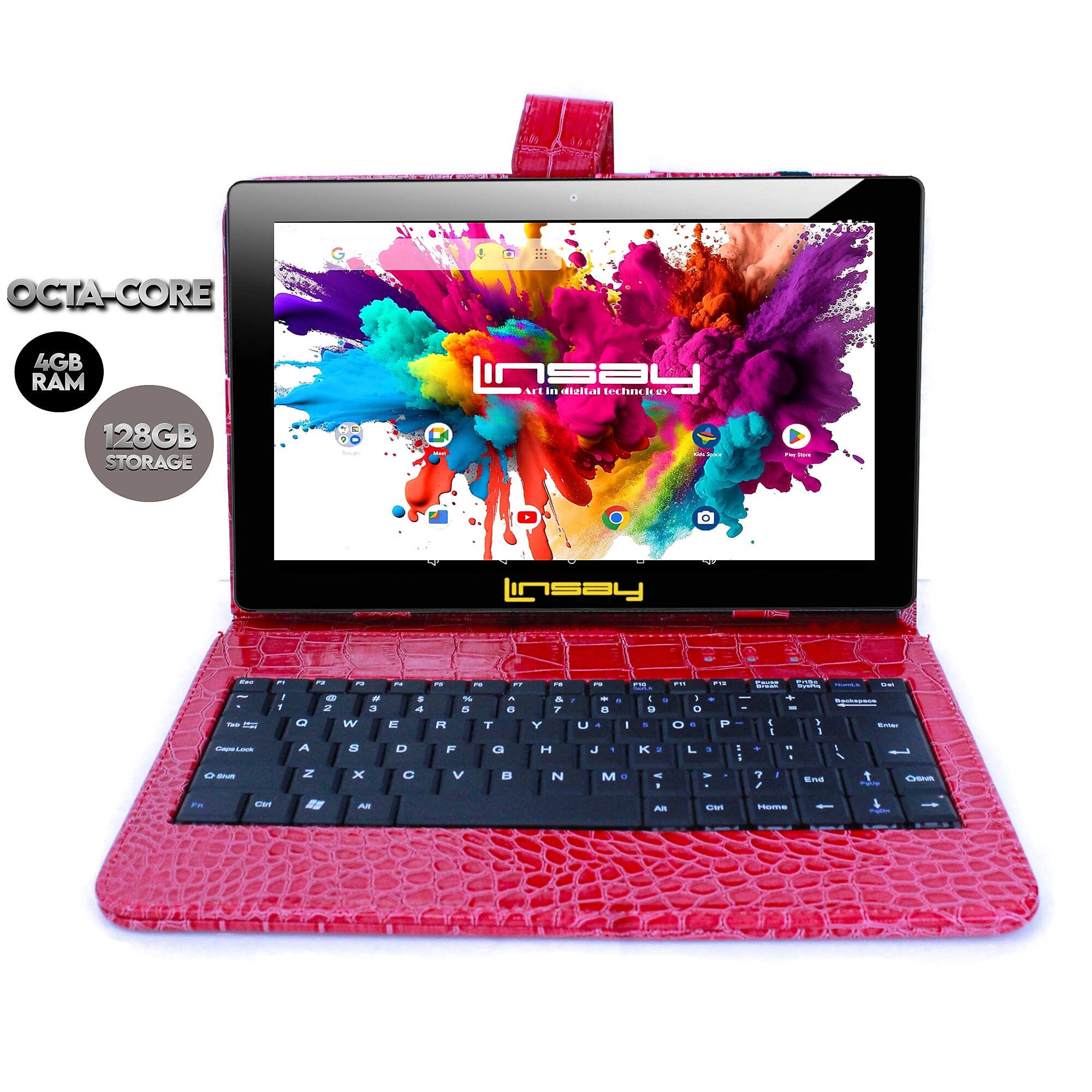 Linsay Octa Core 10.1″ Tablet, 128GB Storage, Android 15, Bundled with Red Crocodile Keyboard and Stylus Pen (F10IPGBKCOREDW) Sansujyuku sansujyuku.com