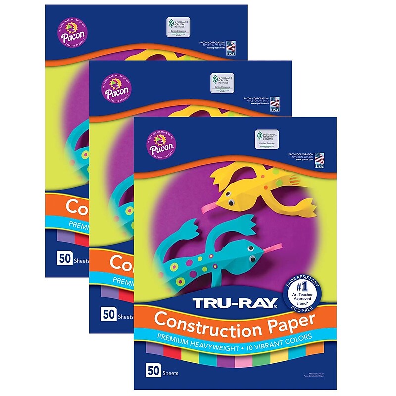 Tru-Ray 12" x 18" Construction Paper, Vibrant Colors, 50 Sheets/Pack, 3 Packs (PAC102941-3) image 1