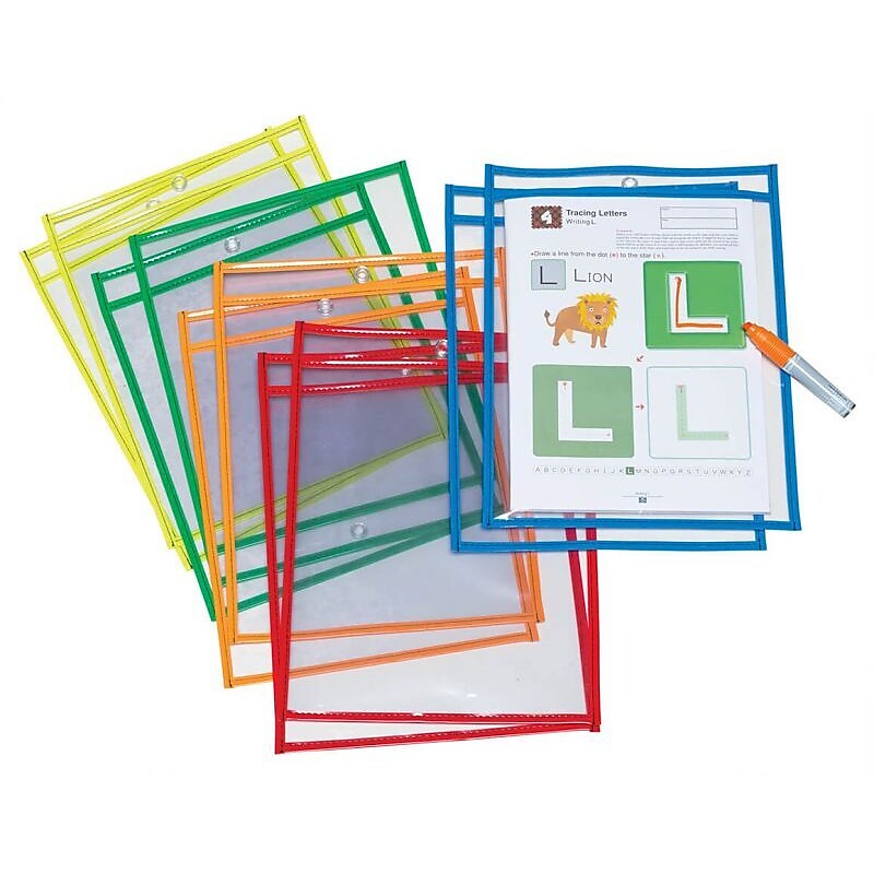 Pacon Dry Erase Pockets, Assorted Colors, 10/Pack (PACAC9869) image 1