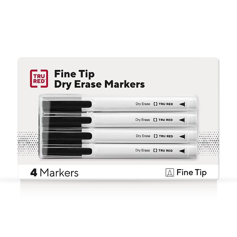 TRU RED™ Pen Dry Erase Markers, Fine Tip, Black, 4/Pack (TR61460/TR54560) image 1