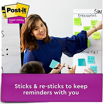 Post-it® Super Sticky Notes Cabinet Pack, 3" x 3", Energy Boost Collection, 70 Sheets/Pad, 24 Pads/Pack (654-24SSAU-CP)
