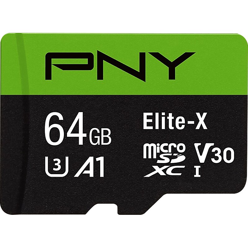 PNY Elite-X 64GB microSDXC Memory Card with Adapter, Class 10, UHS-I, V30 (P-SDU64GU3100EX) image 1