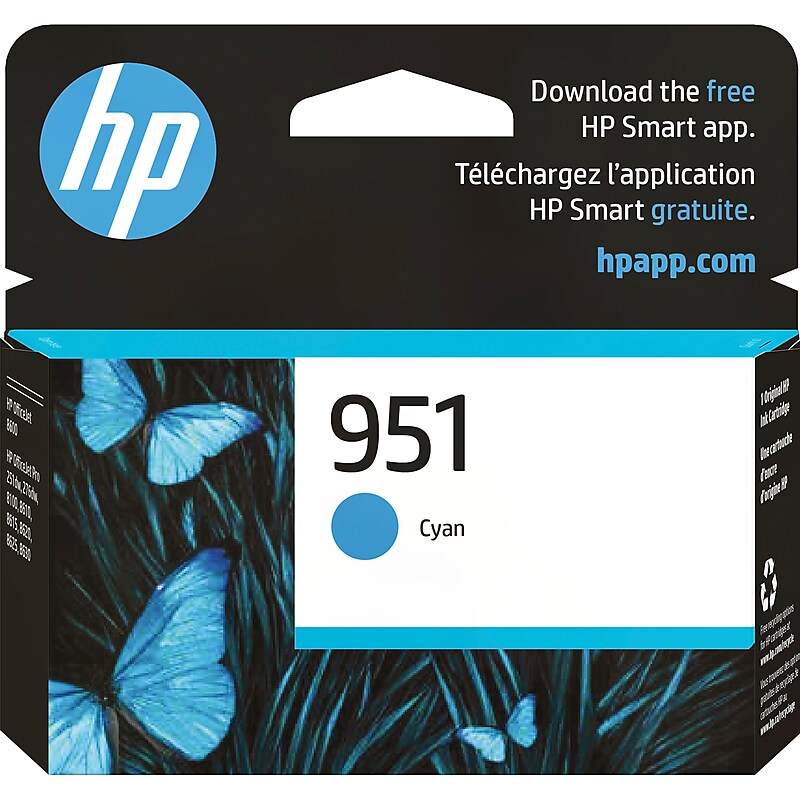 HP 951 Cyan Standard Yield Ink Cartridge, Prints Up to 700 Pages (CN050AN#140) image 1