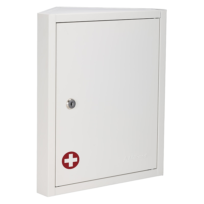 Viva Comfort Steel 2-Shelf Corner Mount Locking Medicine Medical Cabinet, 0.9 cu. ft., White (ADI999-01-1-MK) image 1