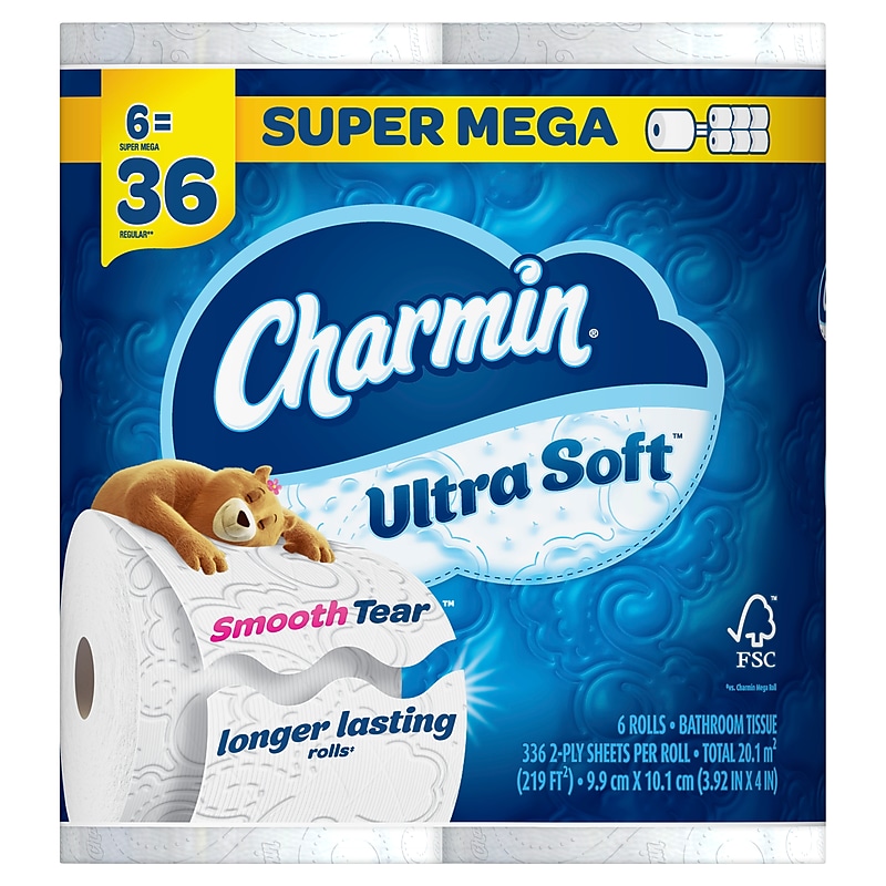 Charmin Ultra Soft Super Mega Toilet Paper, 2-Ply, White, 336 Sheets/Roll, 6 Rolls/Pack (08467) image 1
