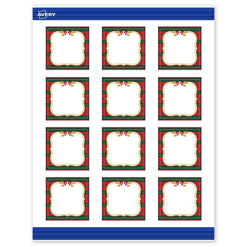 Avery Gold-Red-Green Plaid Matte Blank Card, White, 120/Pack (S00-FEQ) image 1