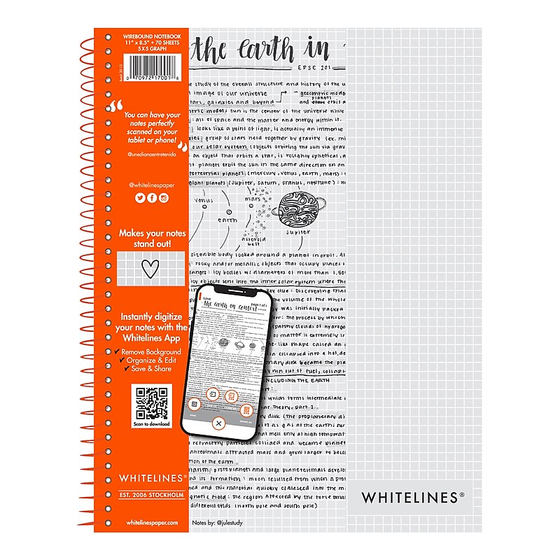 Roaring Spring Paper Products Whitelines 1-Subject Smart Notebook, 8.5" x 11", Graph Ruled, Gray/Silver (17001) image 1