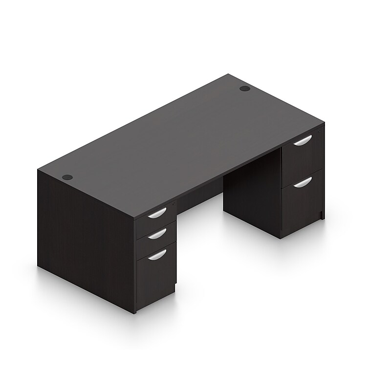 Offices To Go Superior Laminate Double Pedestal Desk, Box/File, American Espresso, 29.5"Hx71"Wx36"D image 1